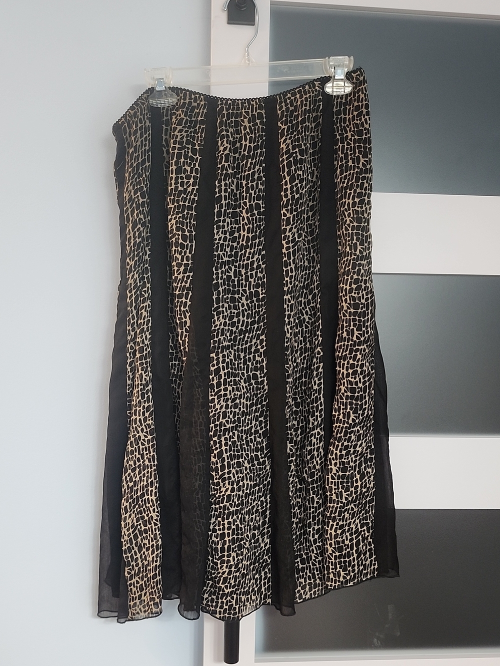 JM Collection Black and Cream Paneled Midi Skirt with Animal Print Stripes